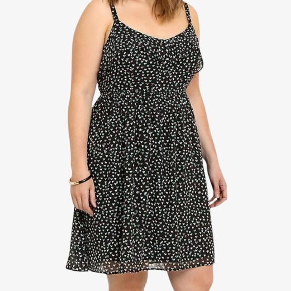 Torrid Heart Chiffon Ruffle Dress 1X Smocked Back Sun Dress Strappy Sundress - Picture 1 of 15